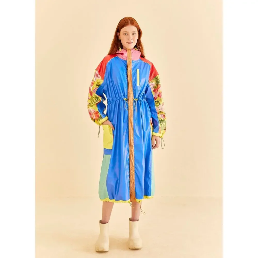 Farm Rio Women's Color Blocking Long Raincoat Multicolor Size Medium NWT